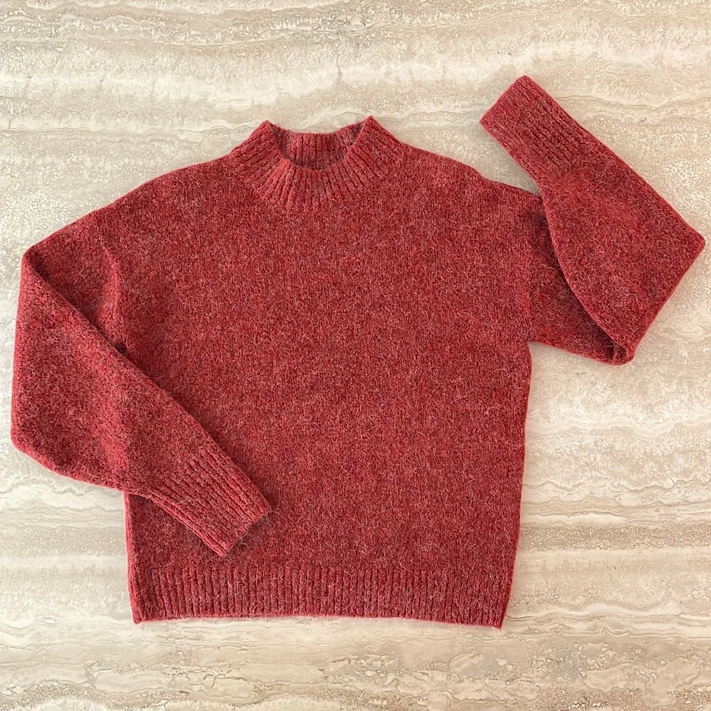ICHI Ihamara Alpaca Touch Blend Knit Mock Neck Long Sleeve Pullover Swea…